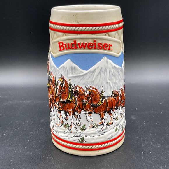 1985 "A" Series Anheuser Busch Budweiser Holiday Beer Stein Clydesdale Ceramarte - Picture 1 of 11